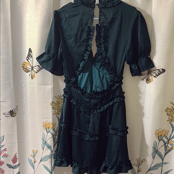 Black Puff Sleeve Wrap Mini Dress - Picture 2 of 6